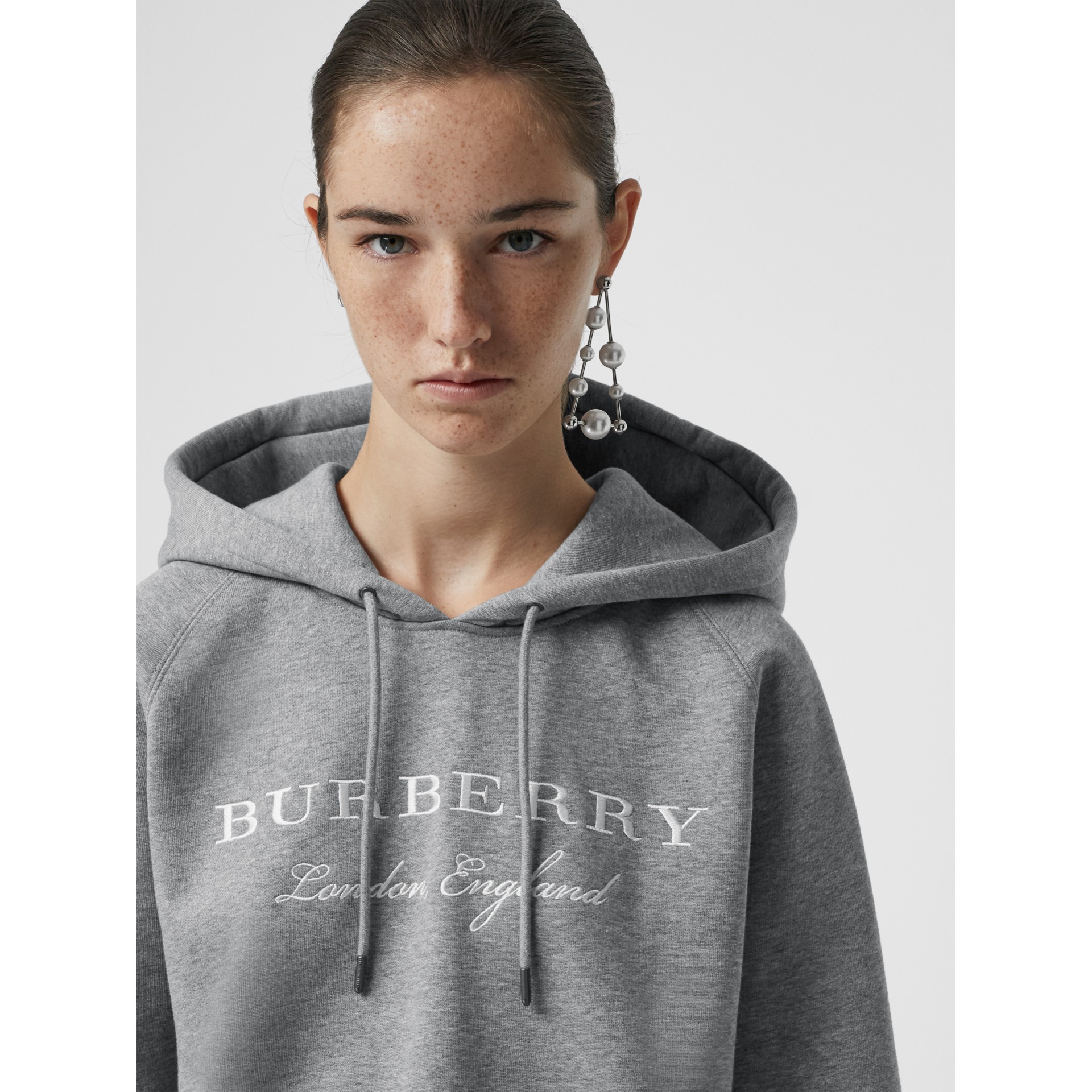 Embroidered Hooded Sweatshirt in Pale Grey Melange - Women | Burberry ...