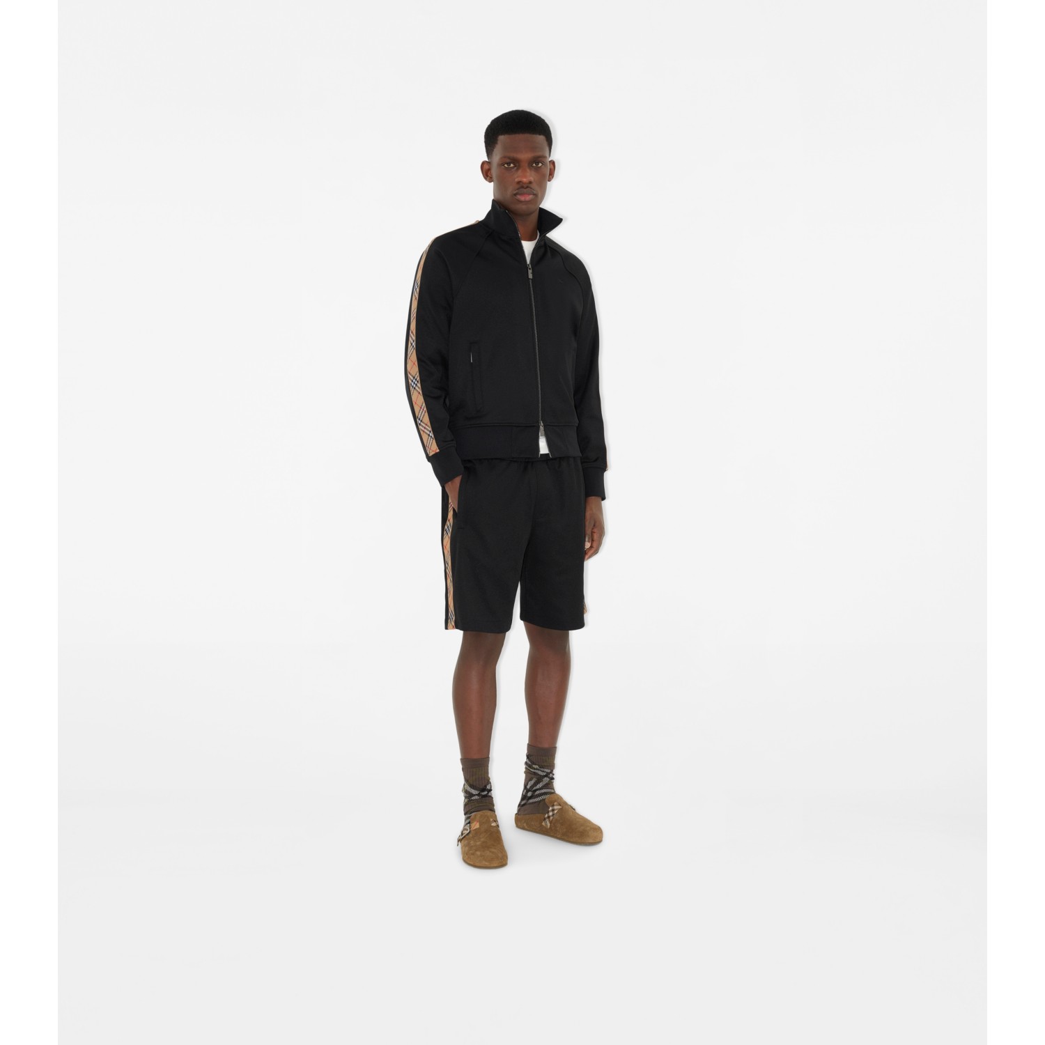Check Trim Cotton Blend Track Jacket - thumbnail 4