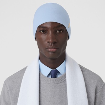 Reversible Monogram Motif Wool Cashmere Beanie In Pale Blue/cloud Grey ...