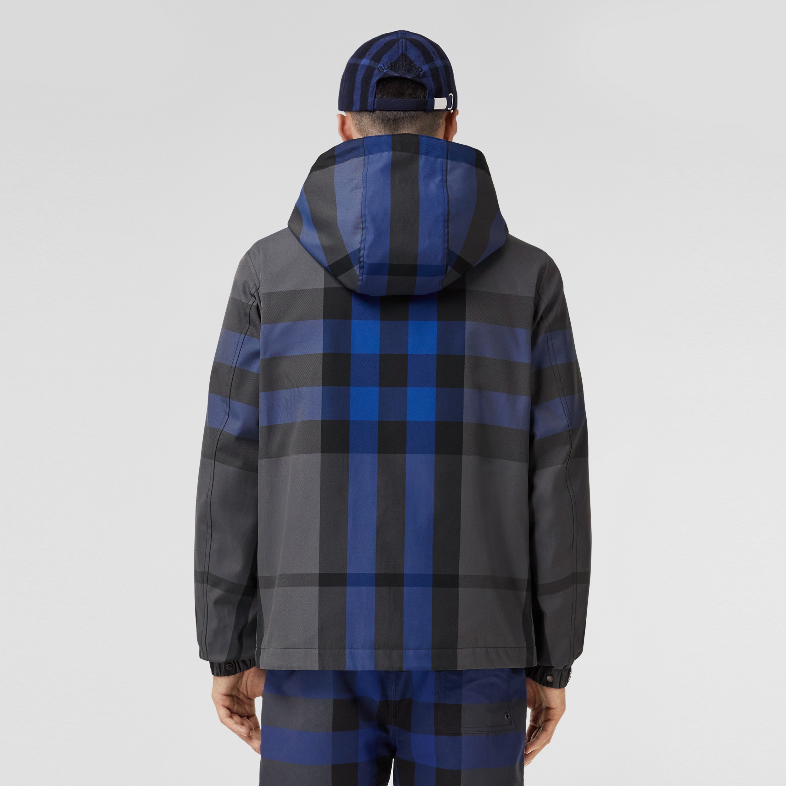 Check Cotton Blend Hooded Jacket in Oceanic Blue - Men | Burberry® Official - 3