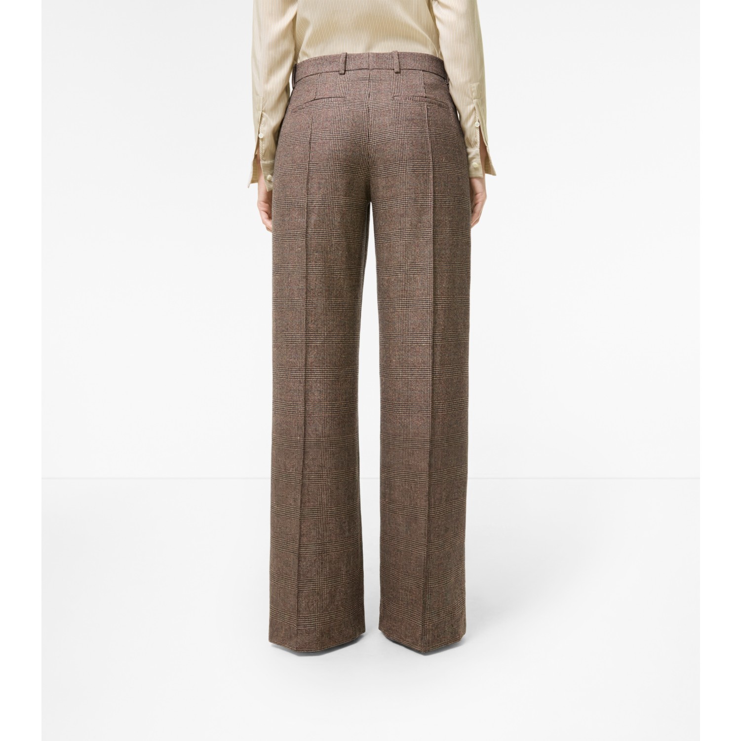Check Wool Linen Blend Tailored Trousers in Soap beige/brown - Women | Burberry® Official