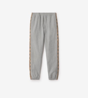 Check Trim Cotton Jogging Pants in Pale grey melange - Men