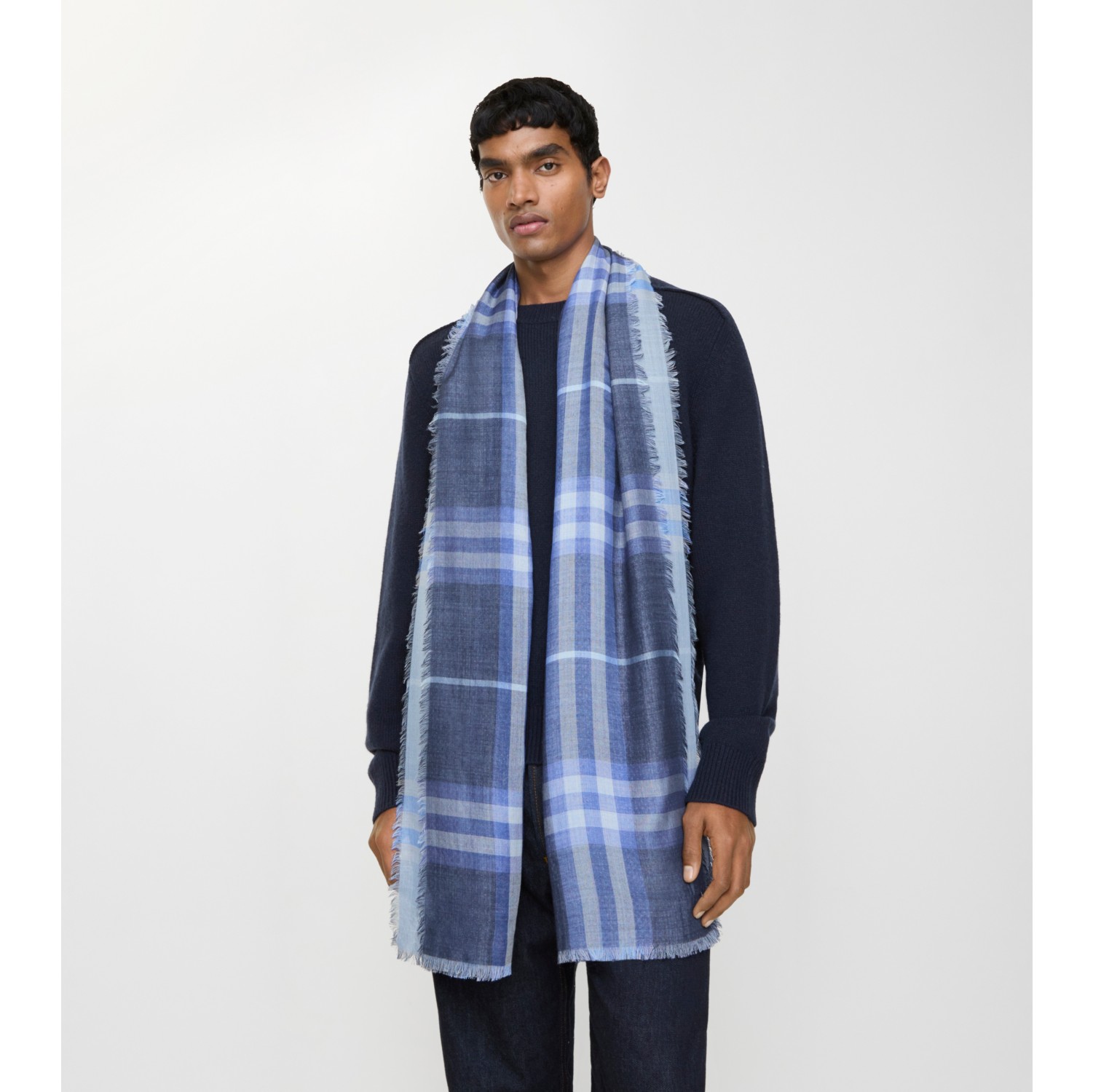 Reversible Check Wool Silk Scarf in Dive blue/torrent blue | Burberry® Official