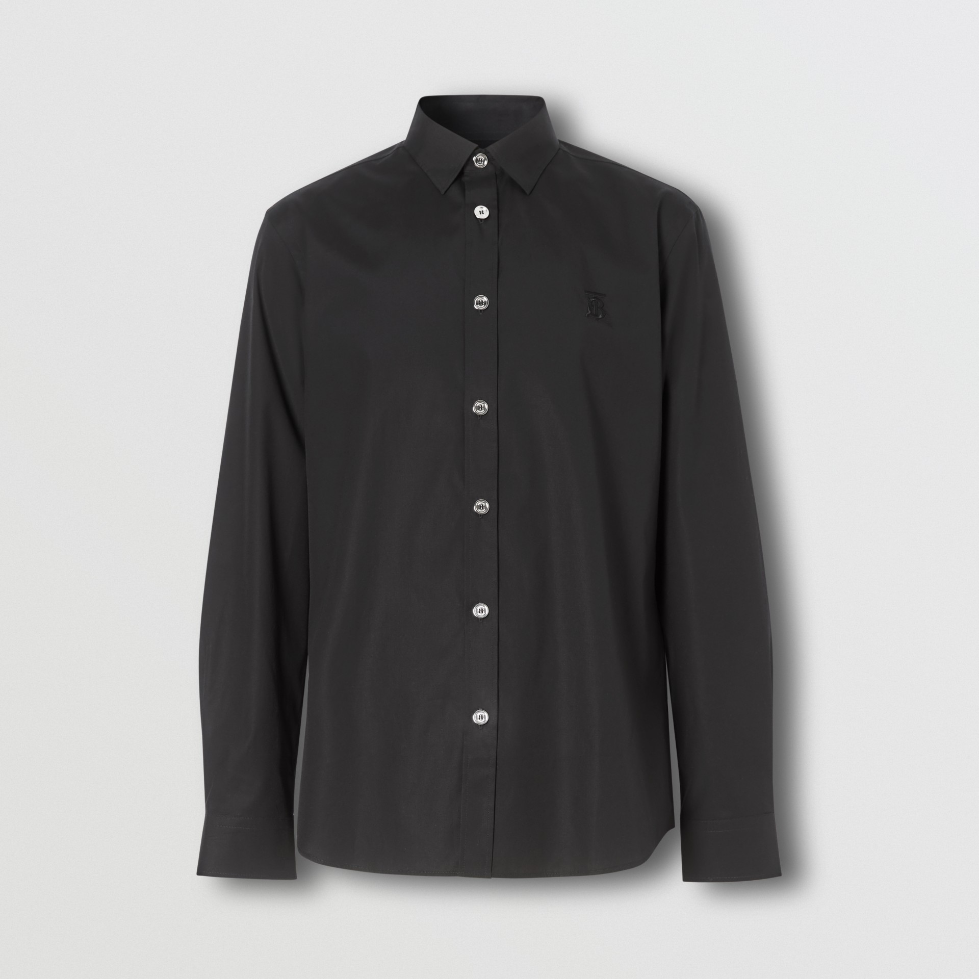 Monogram Motif Stretch Cotton Poplin Shirt in Black - Men | Burberry ...
