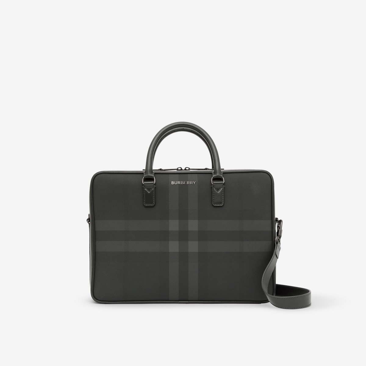 Burberry Charcoal Check And Leather Briefcase