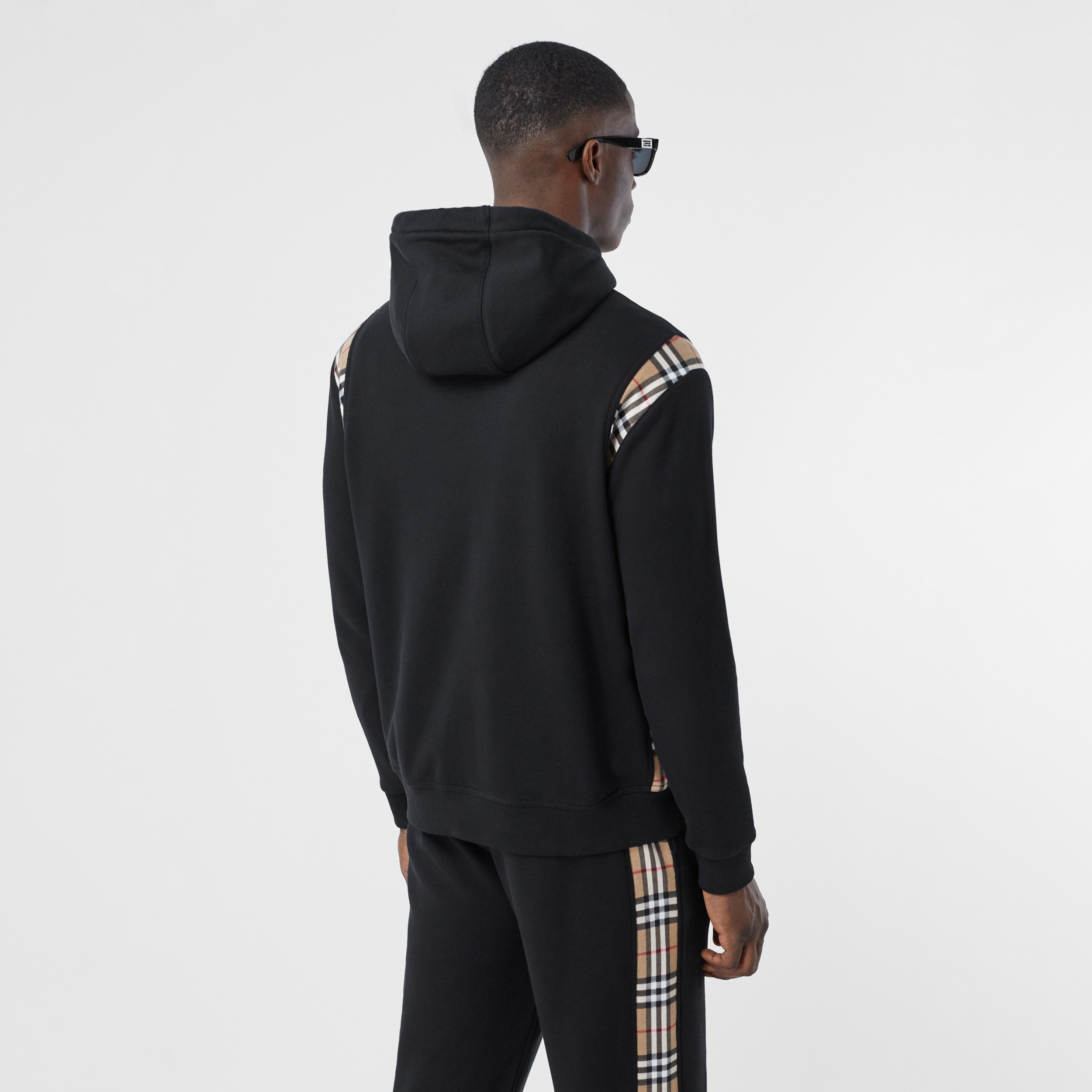 Vintage Check Panel Cotton Hoodie in Black - Men | Burberry United States