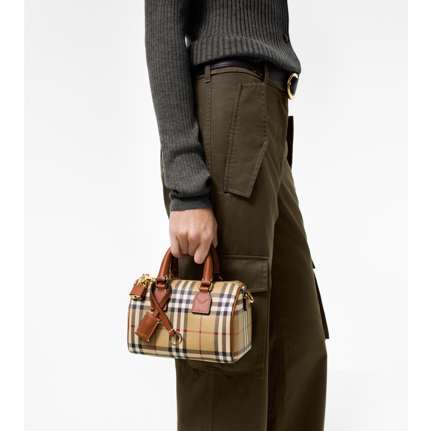 Mini Check Bowling Bag in Archive beige/briar brown - Women