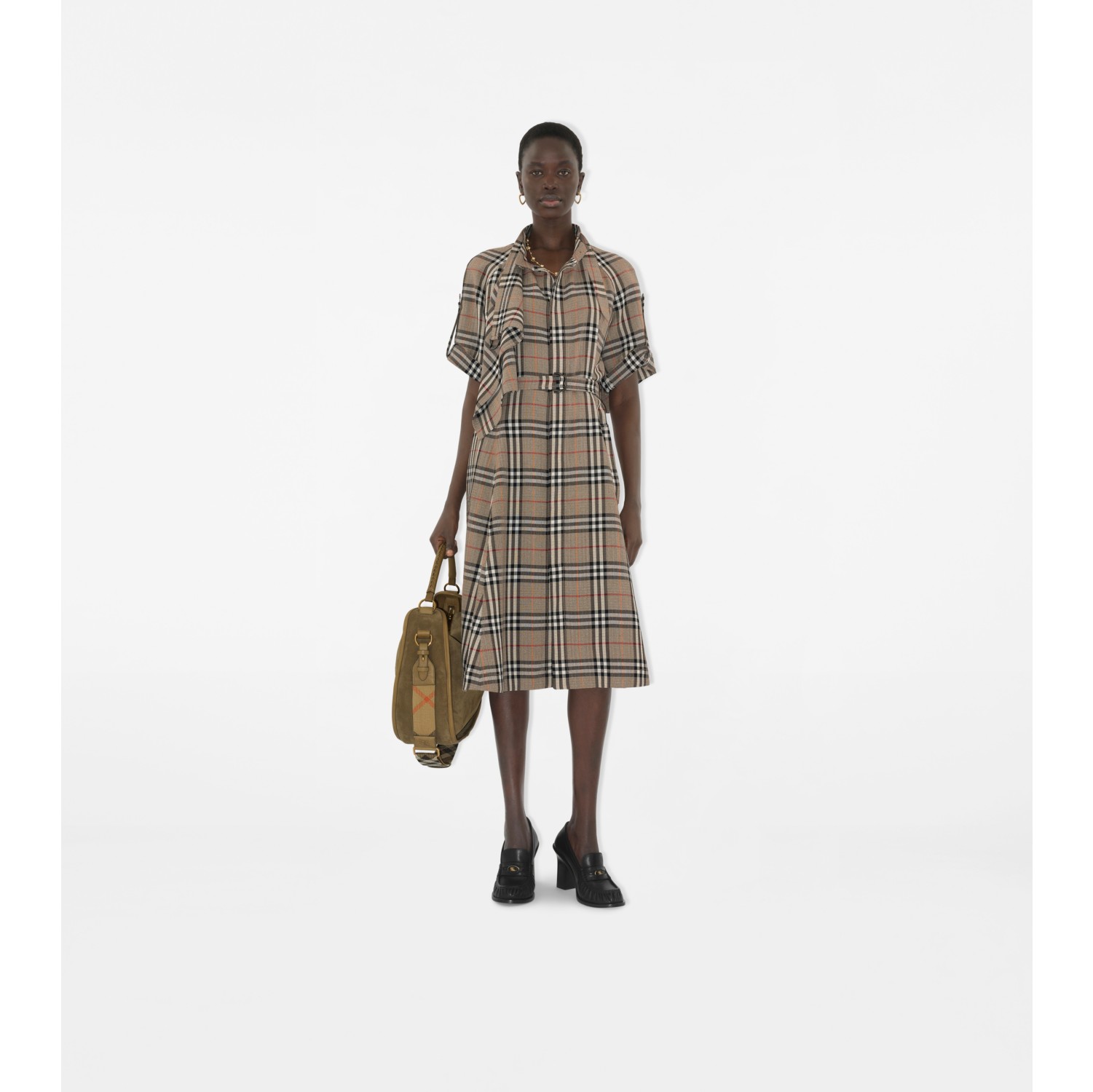 Check Silk Blend Trench Dress