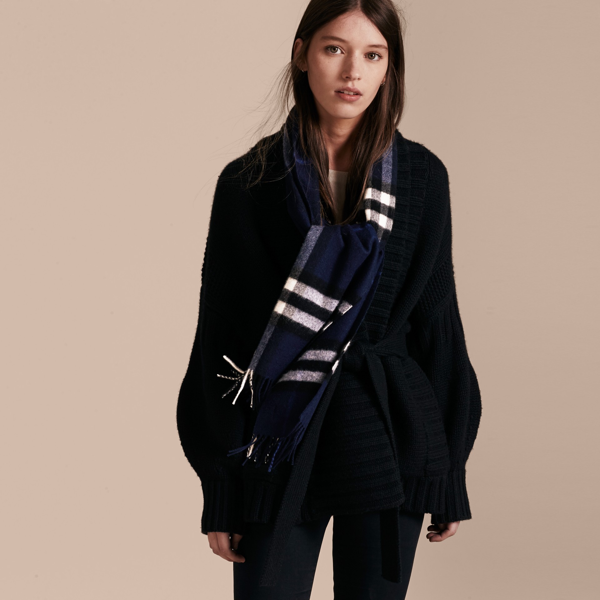 The Classic Check Cashmere Scarf in Indigo Blue | Burberry United States