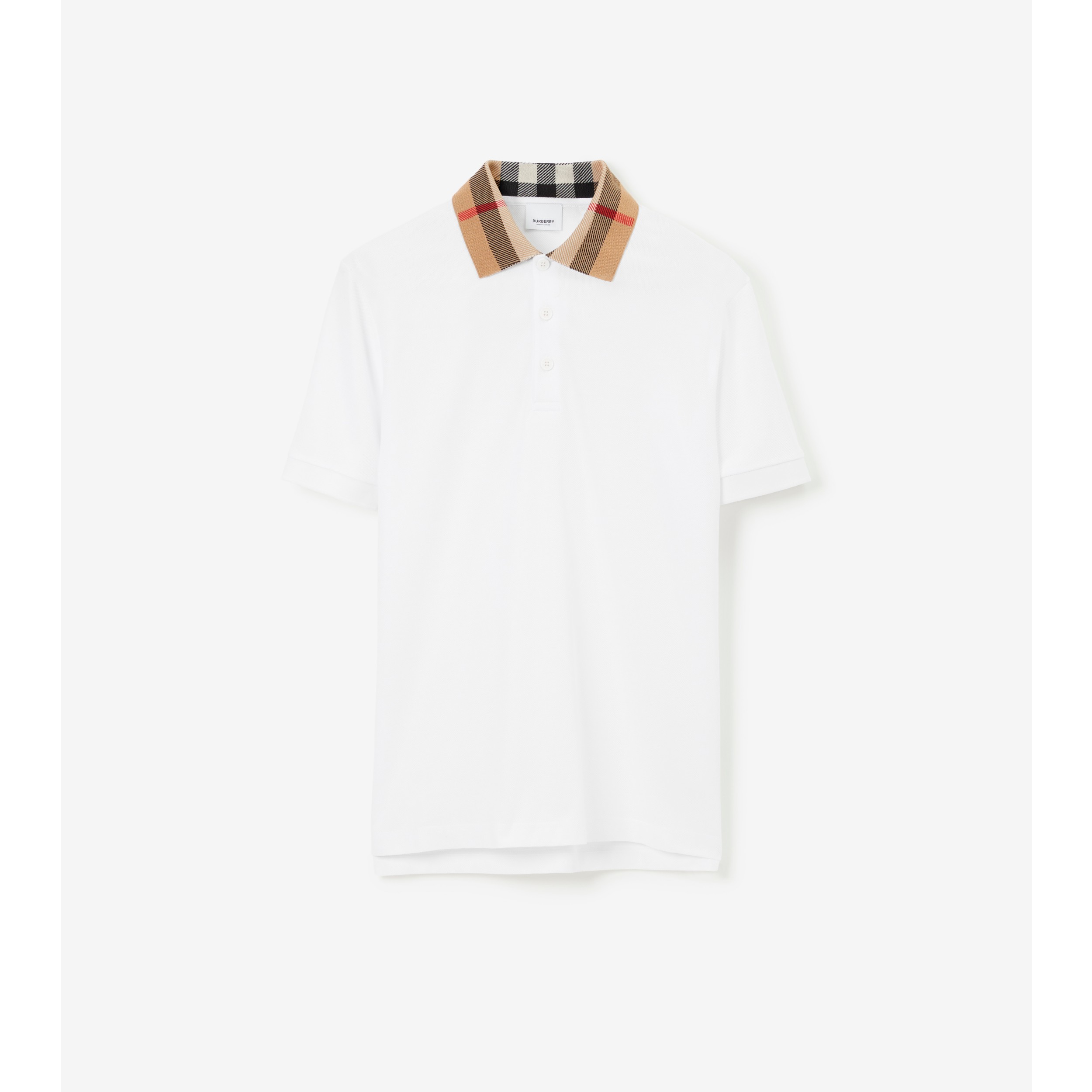 Check Collar Cotton Polo Shirt In White - Men | Burberry® Official