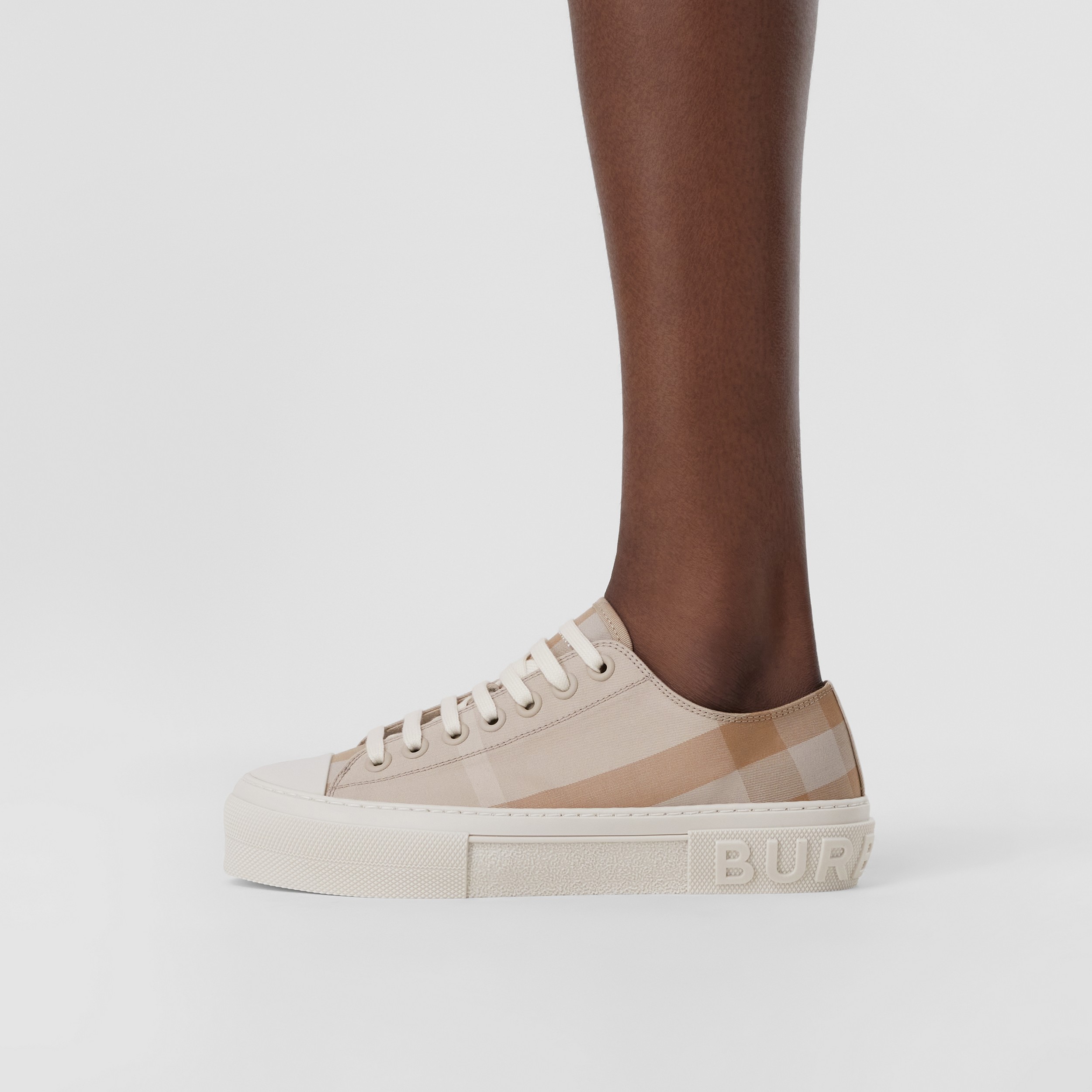 Check Cotton Sneakers in Soft Fawn - Women | Burberry® Official - 3