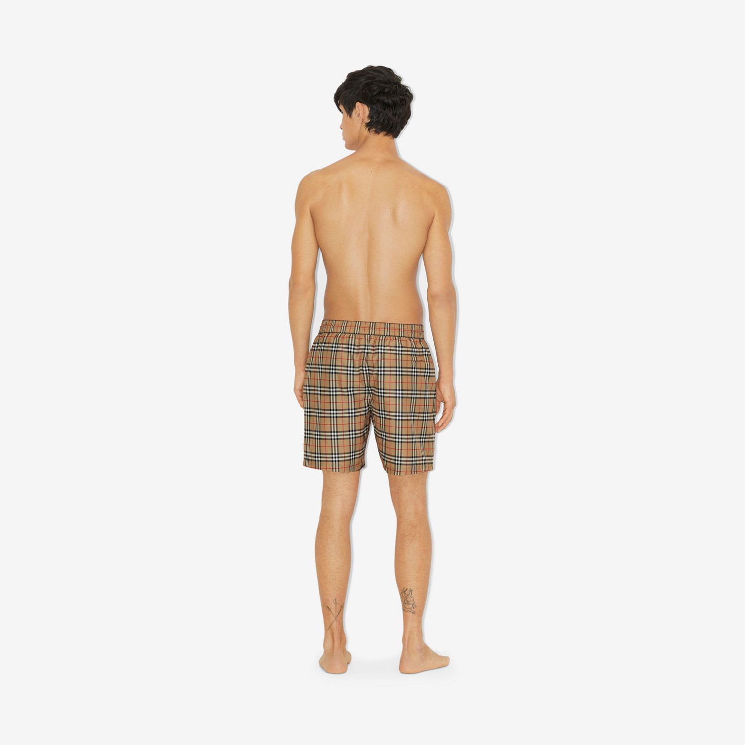 Check Drawcord Swim Shorts in Archive Beige - Men | Burberry® Official