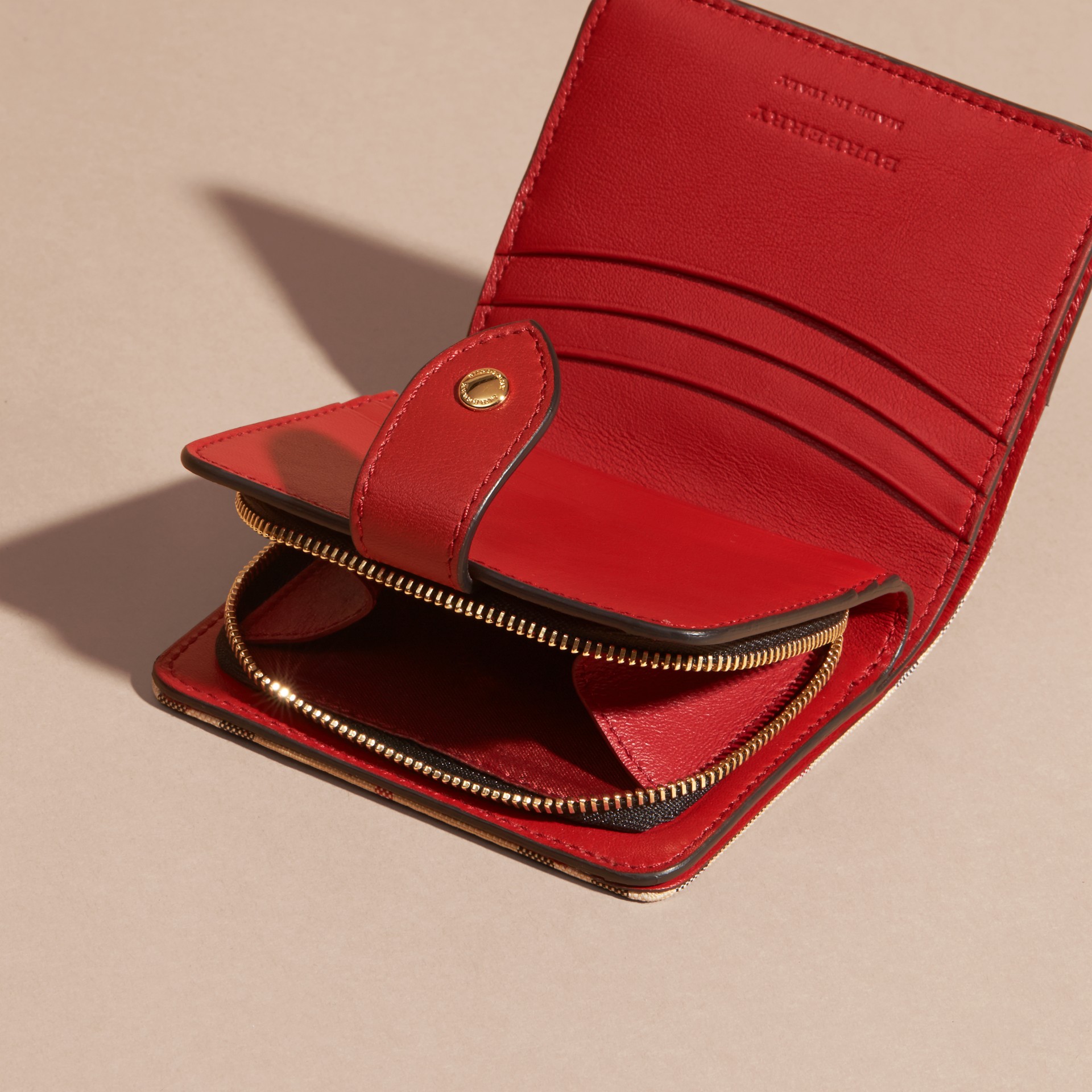 Horseferry Check and Leather Wallet Parade Red | Burberry