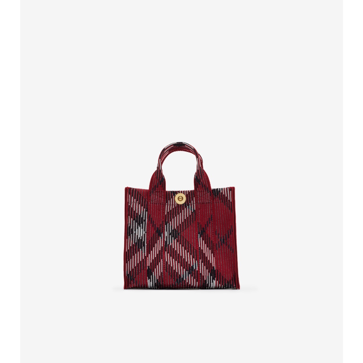 Shop Burberry Mini Check Knitted Tote In Scarlet