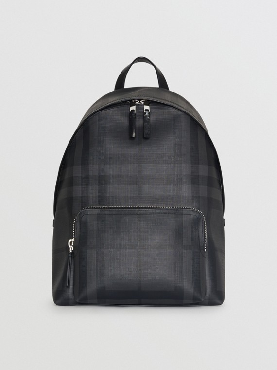 Men S Bags Duffle Briefcases Tote More Burberry Leather Trim London Check Backpack In Charcoal Black