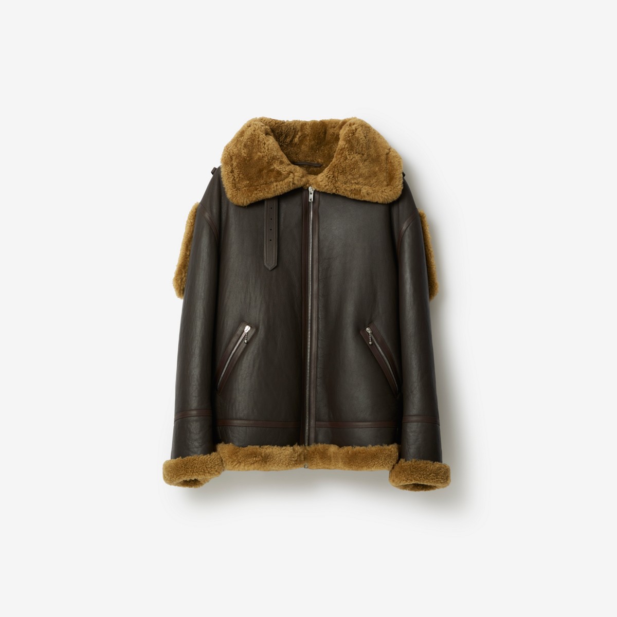 Shop Burberry Shearling Aviator Jacket In Otter