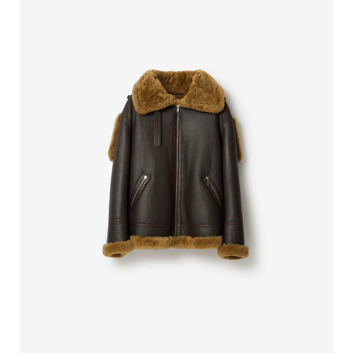 Shop Burberry Shearling Aviator Jacket In Otter