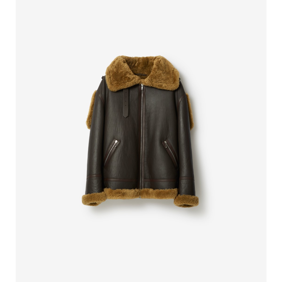Burberry Shearling Aviator Leather Jacket In Brown