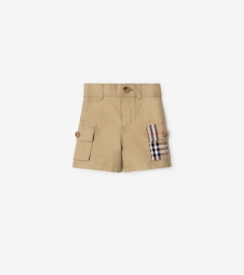 チェックトリム コットン カーゴショーツ (サンドベージュ) | Burberry