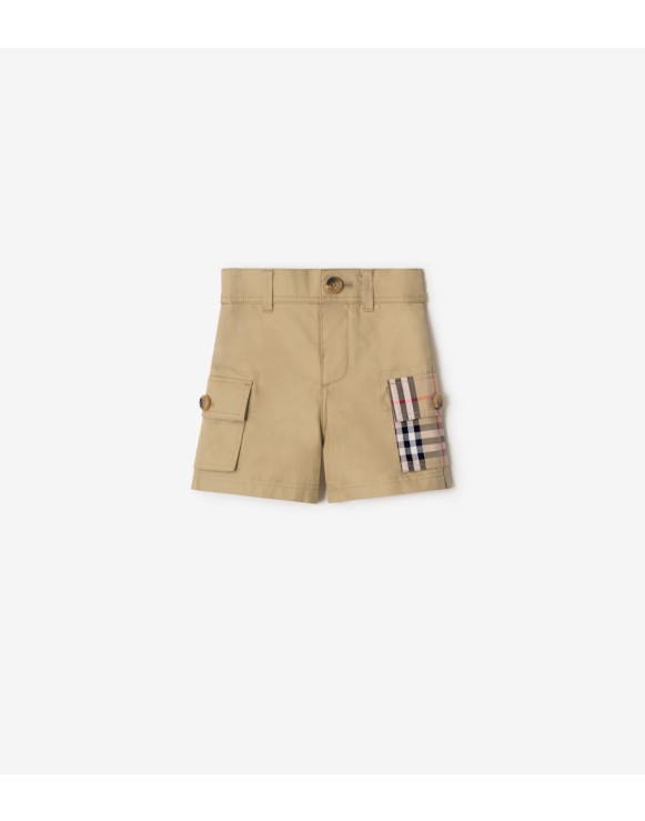 Check Trim Cotton Cargo Shorts