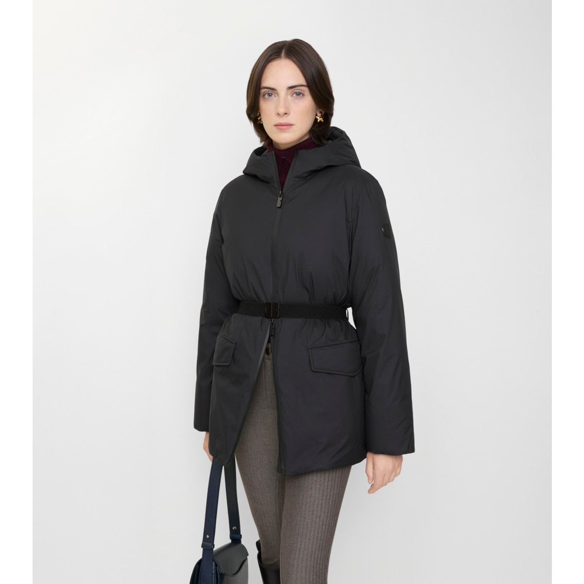  Check Short Hooded Nylon Coat