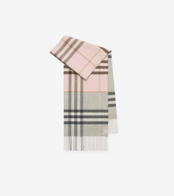 Contrast Check Cashmere Scarf in Bow pink/mitten grey