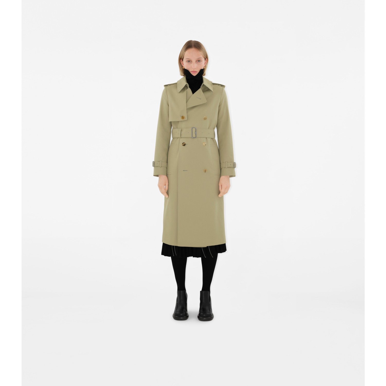 Long Cotton Blend Trench Coat