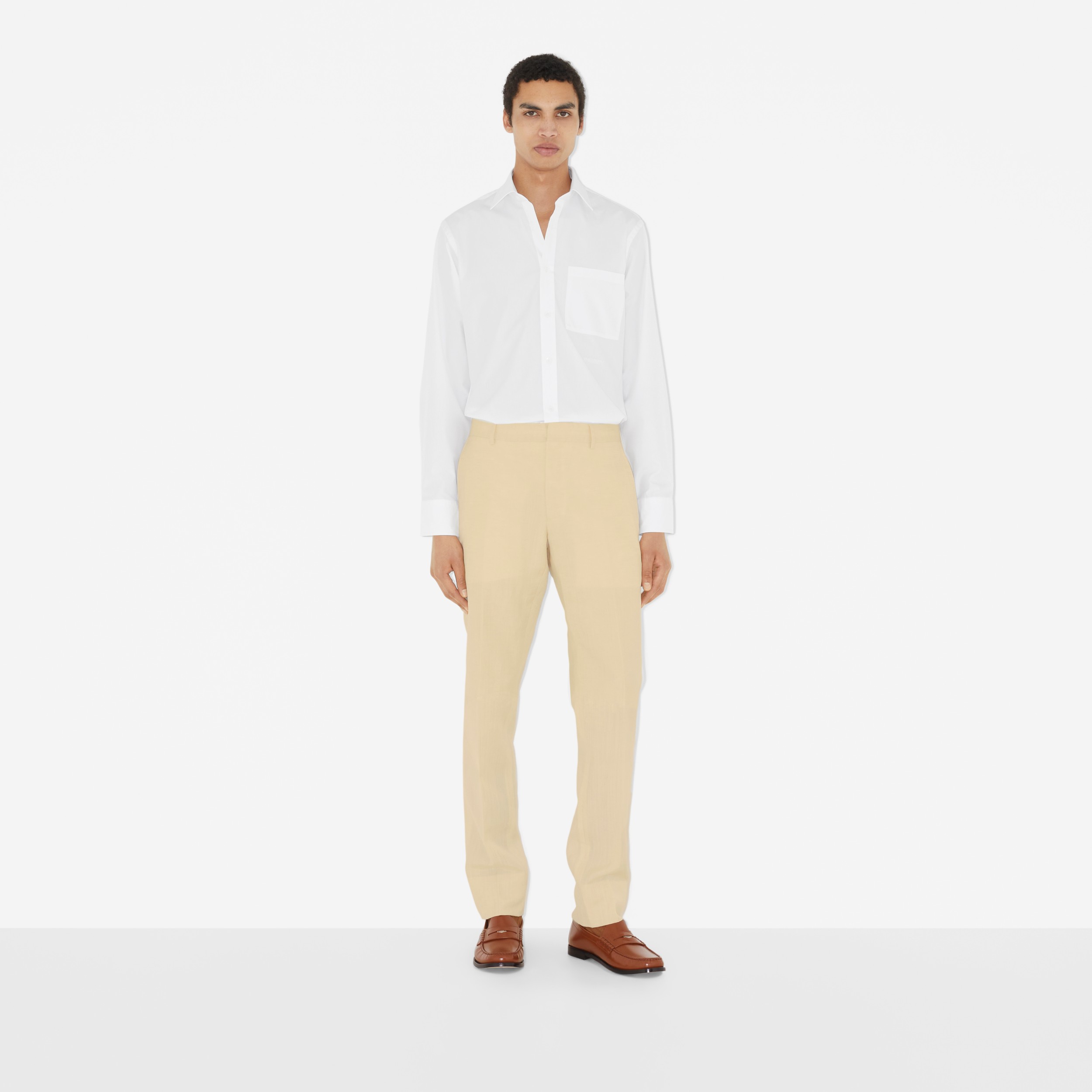 Embroidered Logo Cotton Slim Fit Shirt in Optic White - Men | Burberry® Official - 2