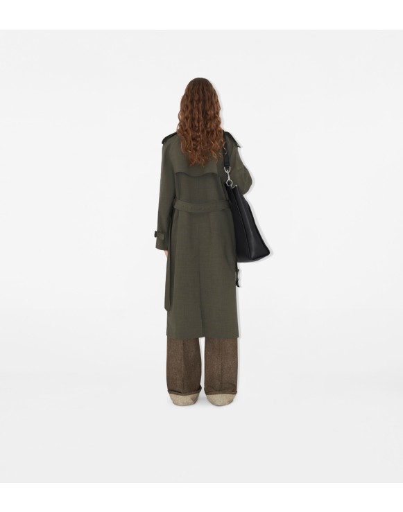 Long Stretch Wool Trench Coat