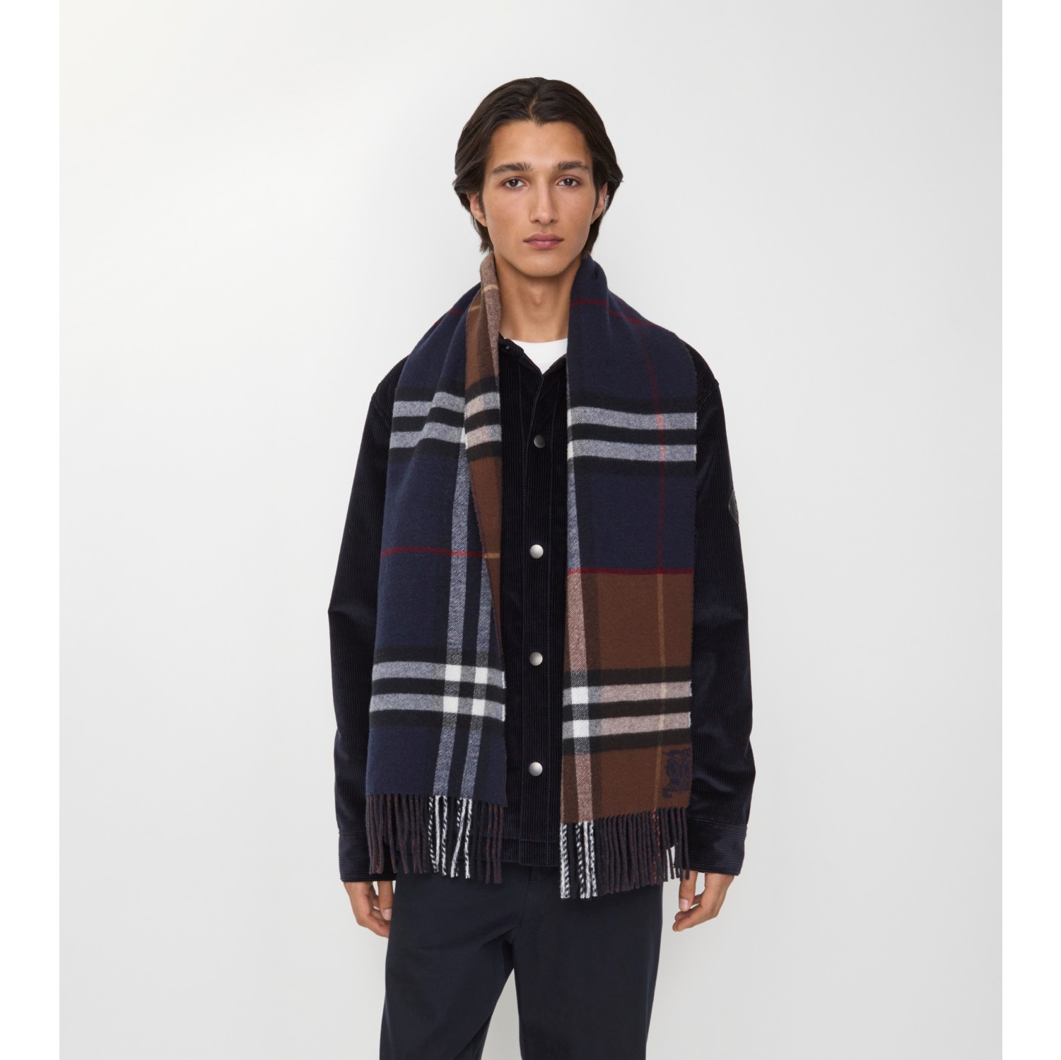Contrast Check Cashmere Scarf
