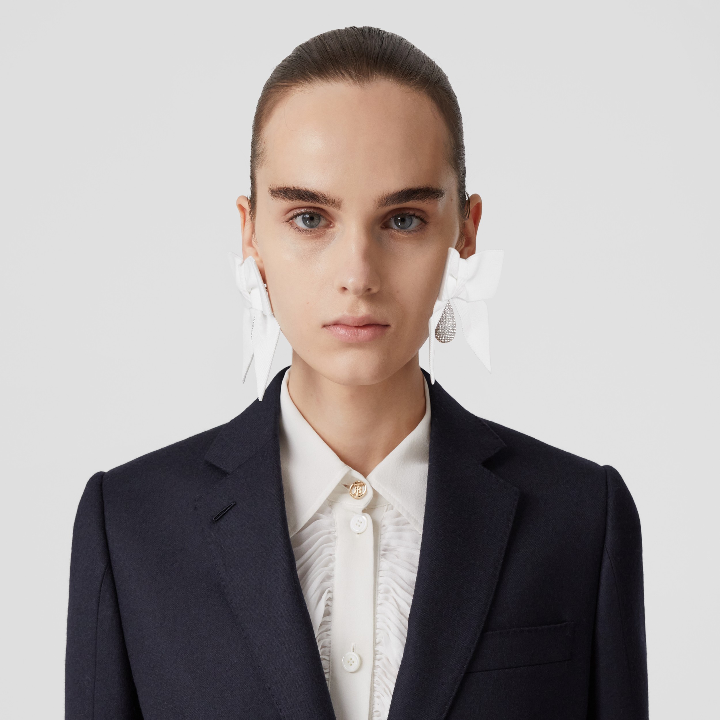 Wool Flannel Tailored Jacket in Dark Charcoal Blue Women Burberry