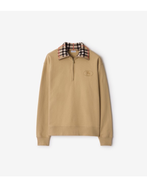 Sweat-shirt semi-zippé à col Check en coton