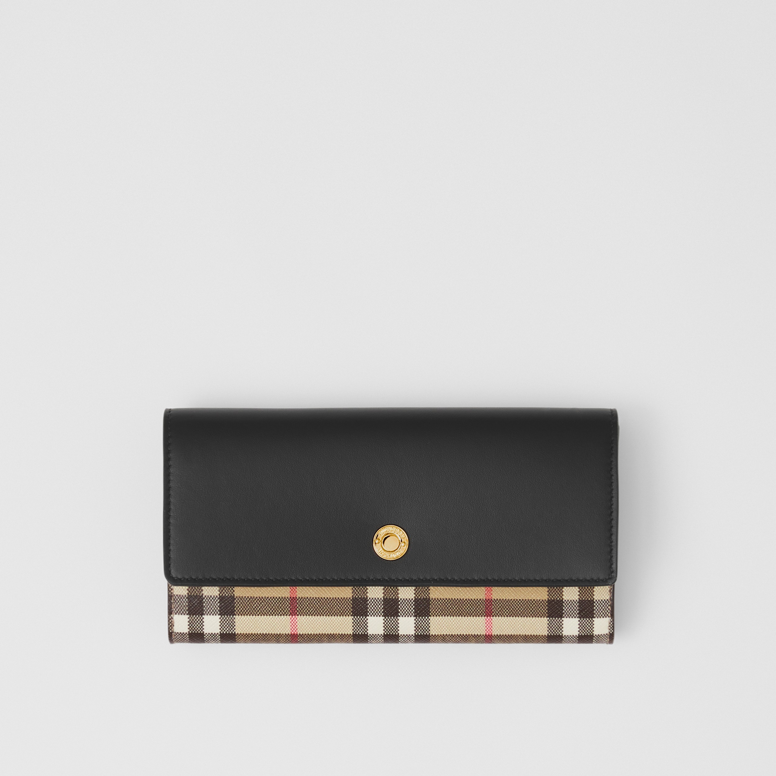 Vintage Check and Leather Continental Wallet in Black - Women | Burberry® Official - 1
