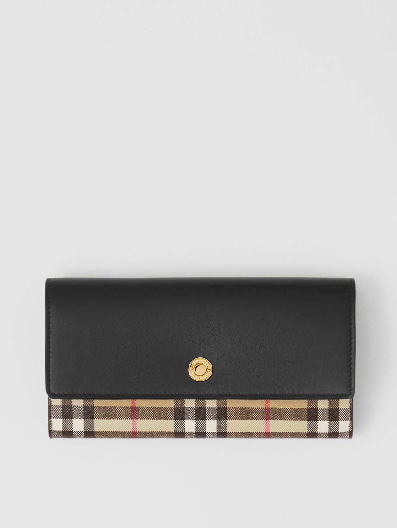 Vintage Check and Leather Continental Wallet in Black