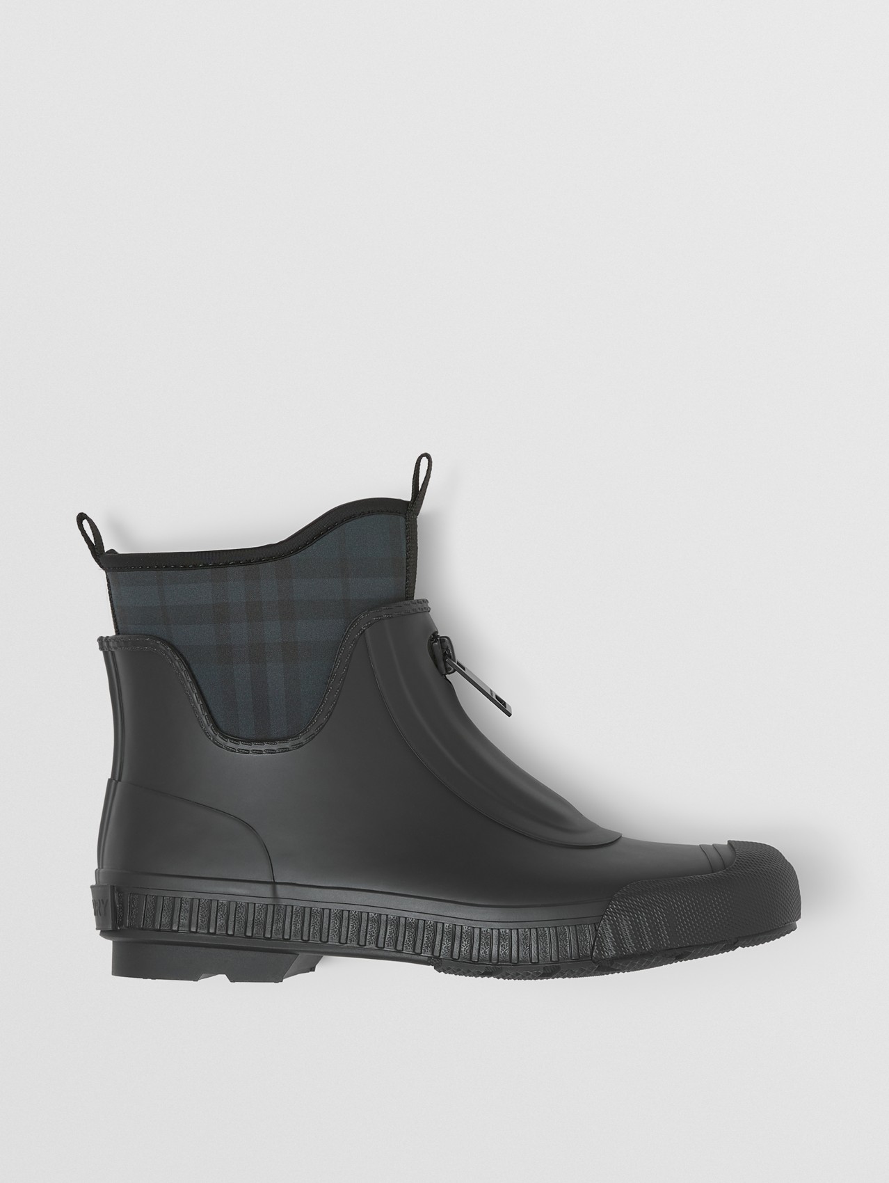 Vintage Check Neoprene and Rubber Rain Boots in Black/charcoal