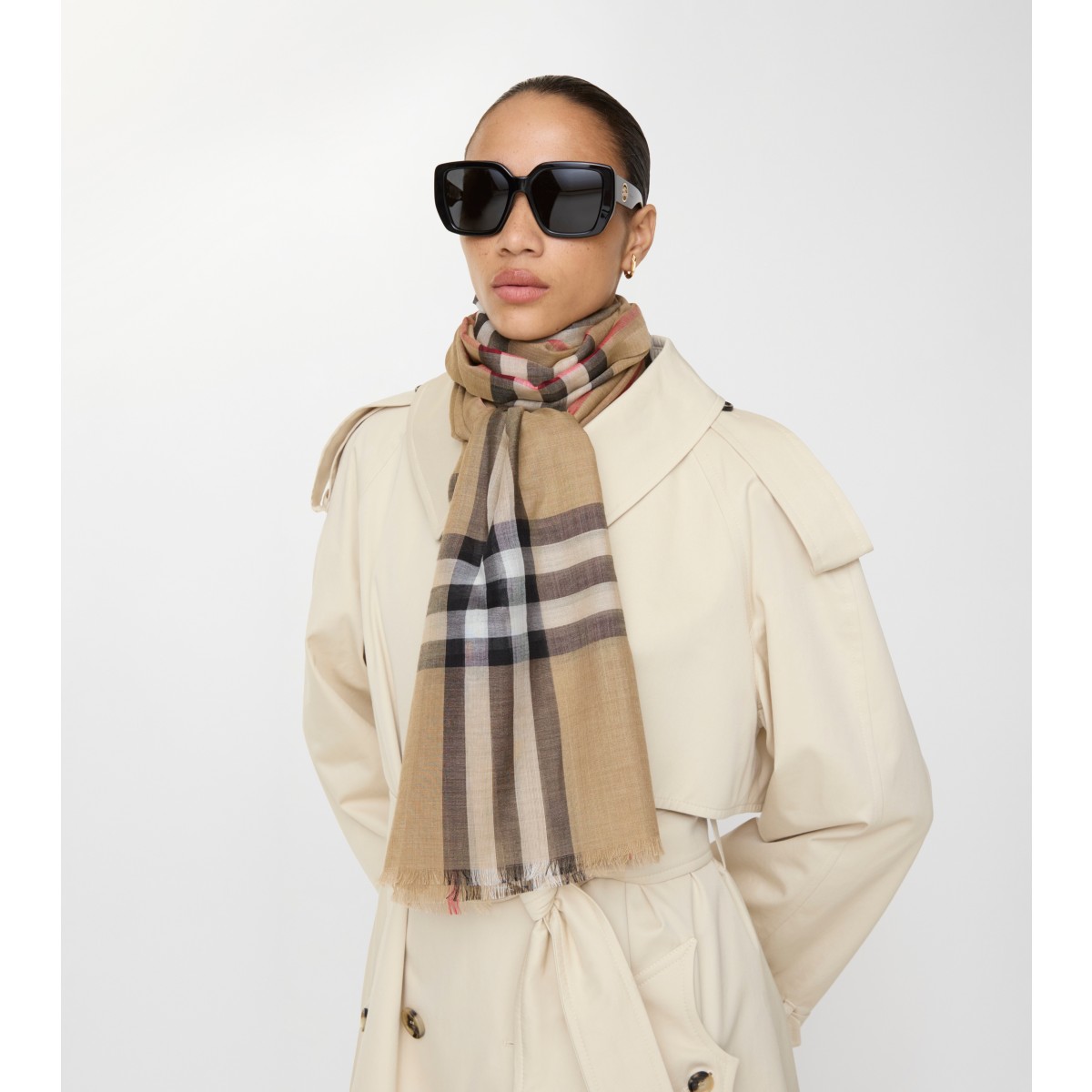  Check Wide Wool Silk Scarf