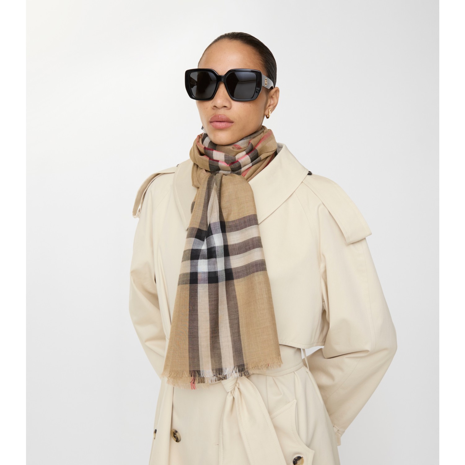 Wide Check Wool Silk Scarf in Archive beige | Burberry® Official