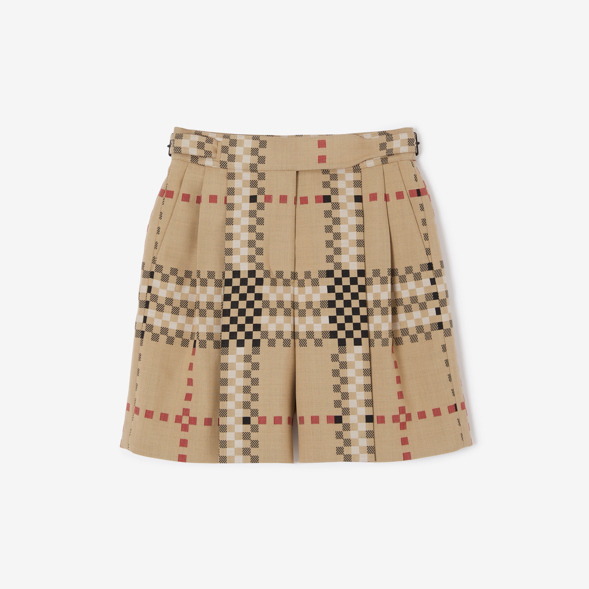 Petite Pixel Check Wool Tailored Shorts in Archive Beige - Women | Burberry® Official - 1
