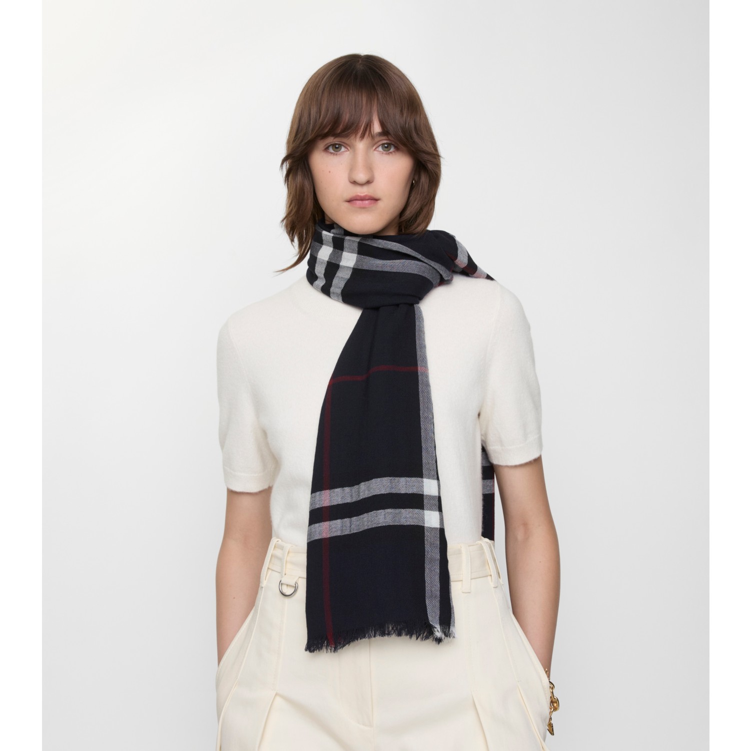 Wide Check Wool Scarf