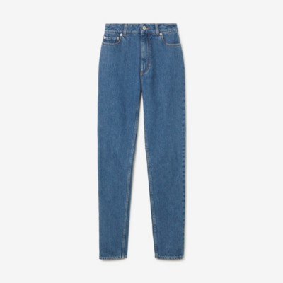Burberry Woman Jeans Blue Size 25 Cotton, Calfskin In Classic Blue