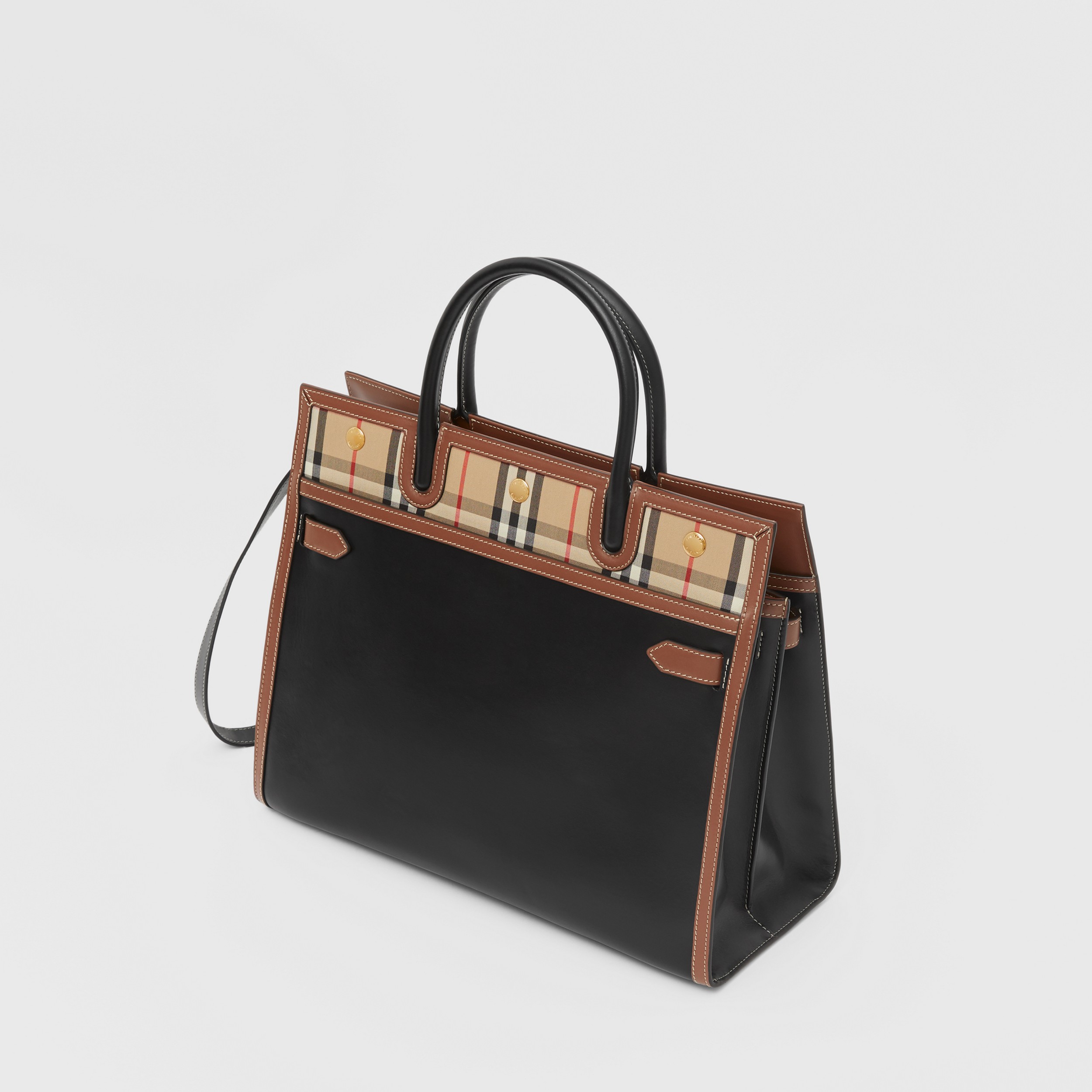 Medium Leather and Vintage Check Two-handle Title Bag in Black - Women | Burberry® Official - 4