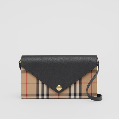 burberry vintage check and leather wallet with chain