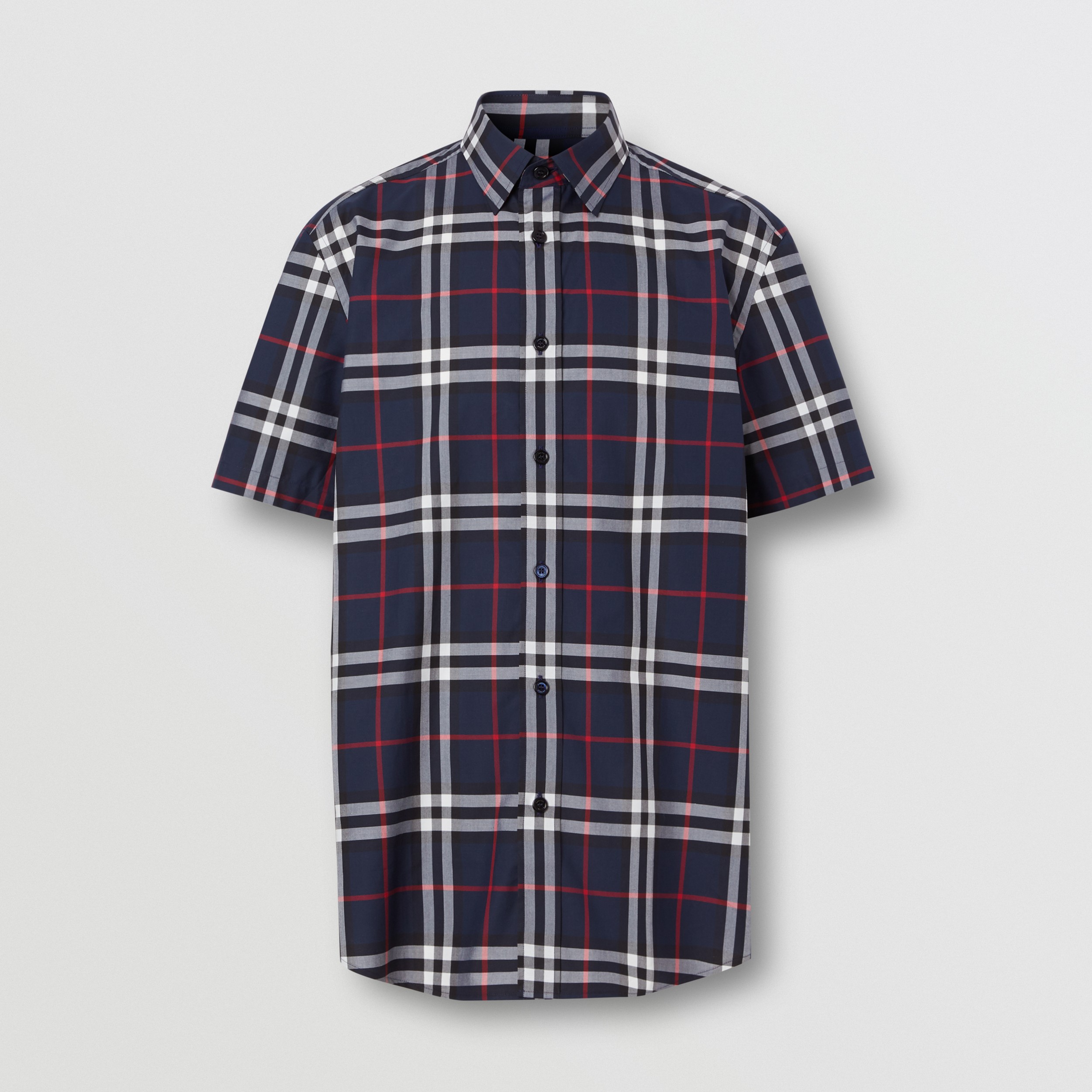 Short-sleeve Check Cotton Poplin Shirt in Navy - Men | Burberry® Official - 4