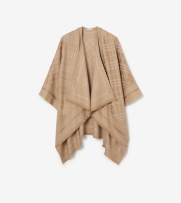 Check Wool Cashmere Cape in Finch beige | Burberry® Official
