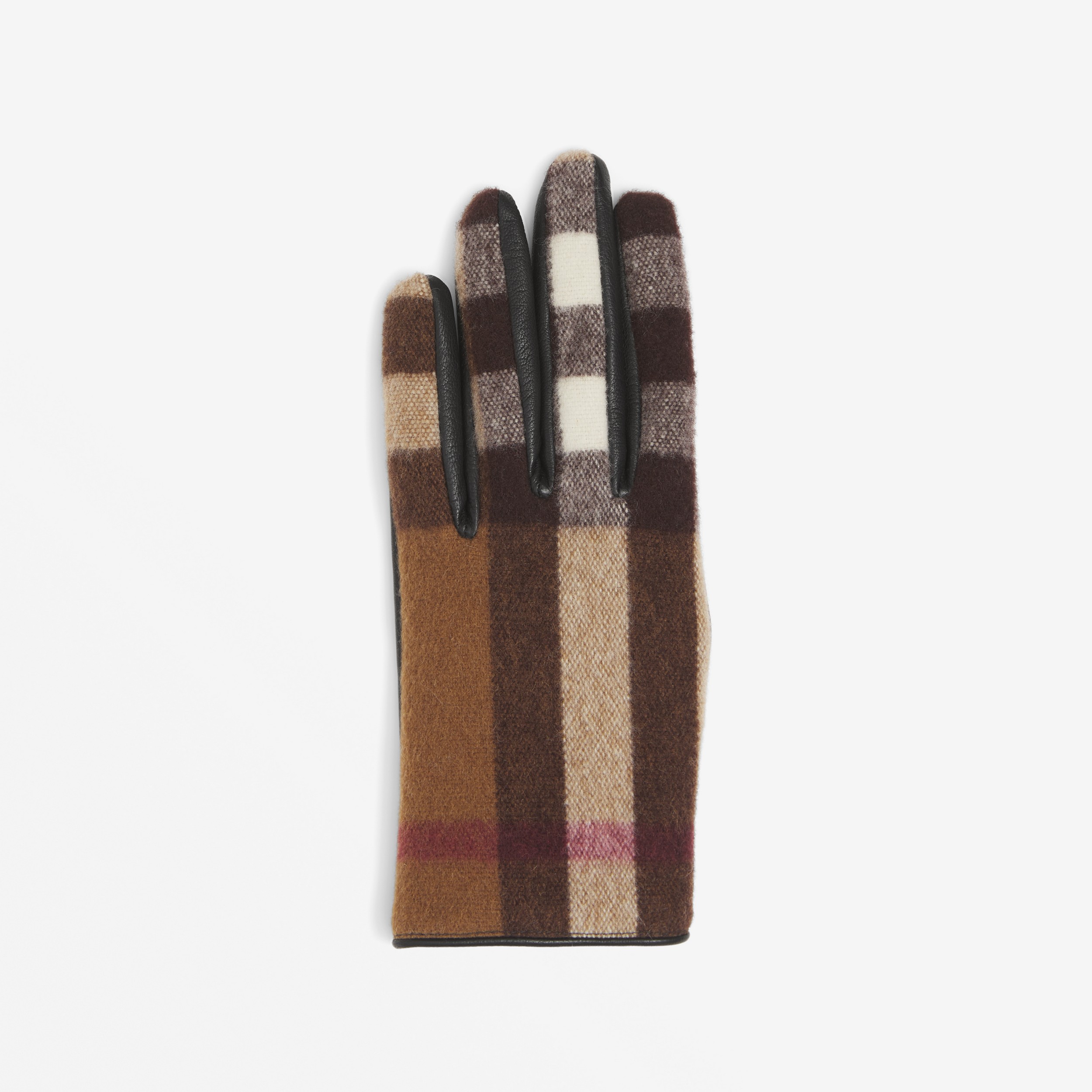 Exaggerated Check Wool and Leather Gloves in Birch Brown | Burberry® Official - 2