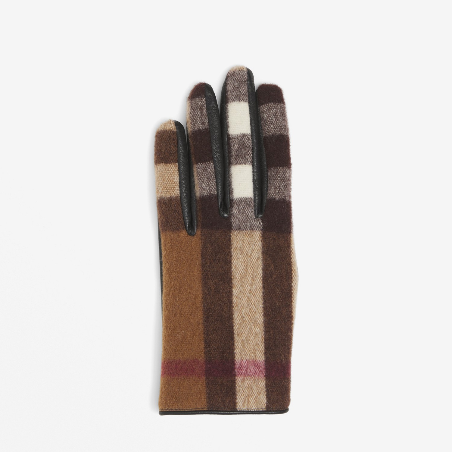 大号格纹羊毛拼皮革手套 (桦木棕) | Burberry® 博柏利官网