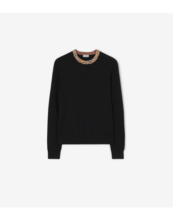 Check Trim Wool Sweater
