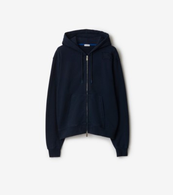 Cotton Zip Hoodie in Navy Men Burberry Official