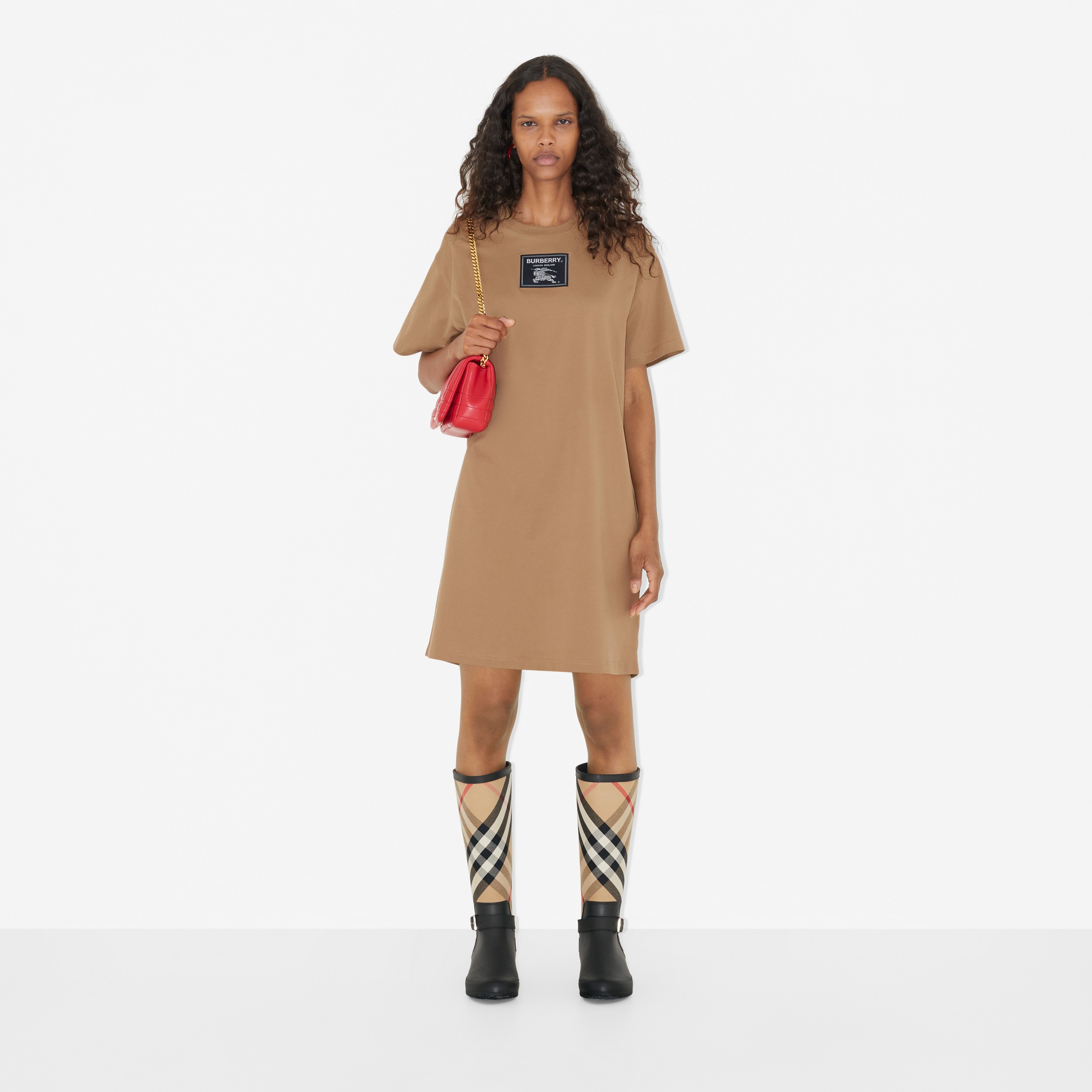 프로섬 라벨 코튼 티셔츠 드레스 (카멜) - 여성 | Burberry® - 2