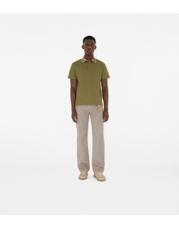 Check Collar Cotton Polo Shirt
